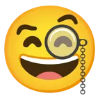 grinning face with smiling eyes + face with monocle