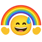 cara sonriendo con sudor frío + arcoíris