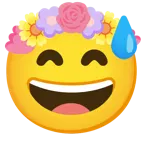 cara sonriendo con sudor frío + tulipán