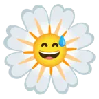 cara sonriendo con sudor frío + flor