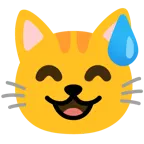 cara sonriendo con sudor frío + cara de gato