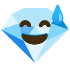 grinning face with sweat + gem stone