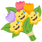 cara sonriendo con sudor frío + ramo de flores