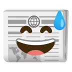 grinning face with sweat + newspaper