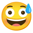 cara sonriendo con sudor frío + cara sonrojada