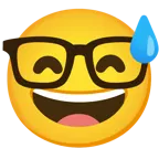 cara sonriendo con sudor frío + cara de empollón