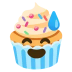 grinning face with sweat + cupcake
