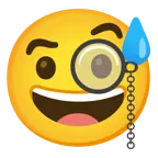 cara sonriendo con sudor frío + cara con monóculo