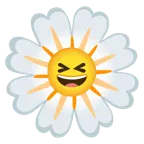 وجه مبتسم بعينين مغلقتين + زهرة