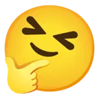 grinning squinting face + thinking face