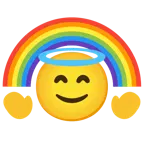 cara sonriendo con aureola + arcoíris