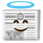 cara sonriendo con aureola + periódico