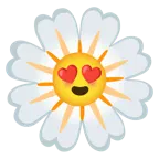 وجه مبتسم مع عينين على شكل قلب + زهرة