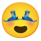 وجه مبتسم مع عينين على شكل قلب + تزلج