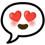وجه مبتسم مع عينين على شكل قلب + فقاعة كلام