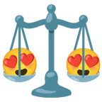 وجه مبتسم مع عينين على شكل قلب + ميزان