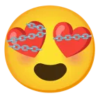 وجه مبتسم مع عينين على شكل قلب + سلاسل