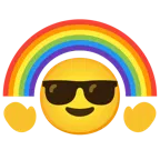 lächelndes Gesicht mit Sonnenbrille + Regenbogen