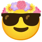 lächelndes Gesicht mit Sonnenbrille + Tulpe