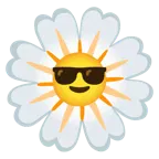 lächelndes Gesicht mit Sonnenbrille + gelbe Blüte