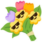 lächelndes Gesicht mit Sonnenbrille + Blumenstrauß