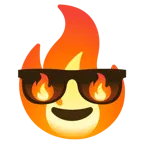 lächelndes Gesicht mit Sonnenbrille + Feuer