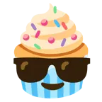 lächelndes Gesicht mit Sonnenbrille + Cupcake