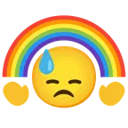 downcast face with sweat + rainbow