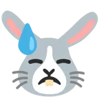 downcast face with sweat + rabbit face