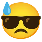 downcast face with sweat + smiling face with sunglasses