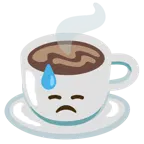 downcast face with sweat + hot beverage