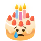 cara llorando + tarta de cumpleaños