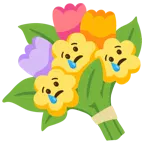 cara llorando + ramo de flores