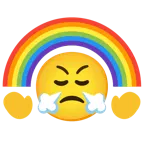 face with steam from nose + rainbow
