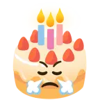 face with steam from nose + birthday cake