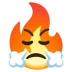 face with steam from nose + fire