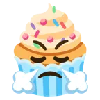 face with steam from nose + cupcake