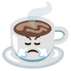 face with steam from nose + hot beverage