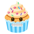 dişlerini gösteren yüz + cupcake