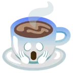 face screaming in fear + hot beverage