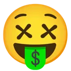 benommenes Gesicht + Gesicht mit Dollarzeichen