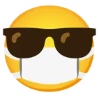 cara con mascarilla médica + cara sonriendo con gafas de sol