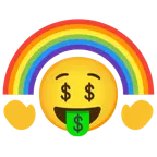 Gesicht mit Dollarzeichen + Regenbogen
