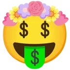Gesicht mit Dollarzeichen + Tulpe
