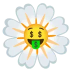 Gesicht mit Dollarzeichen + gelbe Blüte