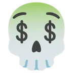 Gesicht mit Dollarzeichen + Totenkopf