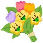 Gesicht mit Dollarzeichen + Blumenstrauß