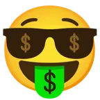 Gesicht mit Dollarzeichen + lächelndes Gesicht mit Sonnenbrille