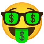 Gesicht mit Dollarzeichen + Strebergesicht