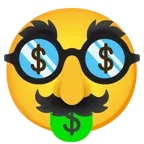 Gesicht mit Dollarzeichen + verkleidet